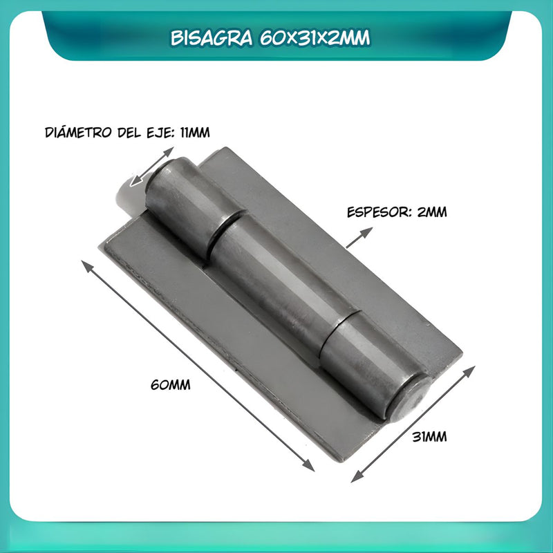 Bisagra Metálica 60x31x2Mm Con Eje De 11Mm.