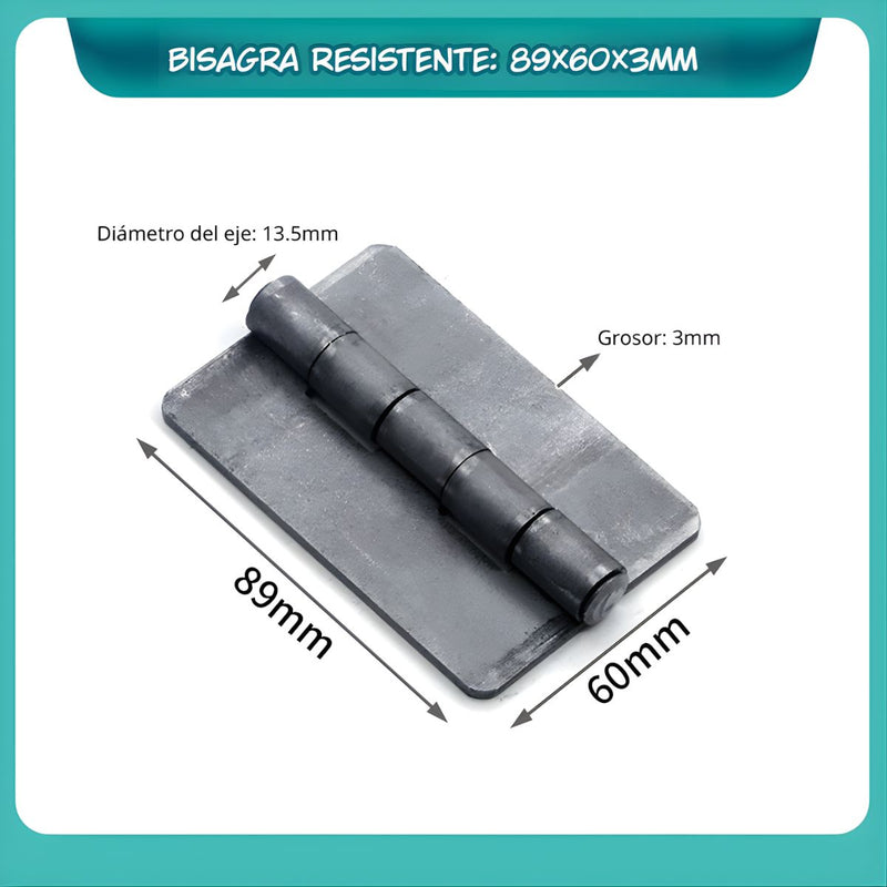 Bisagra Metálica Resistente 89x60x3Mm Con Eje De 13.5Mm.