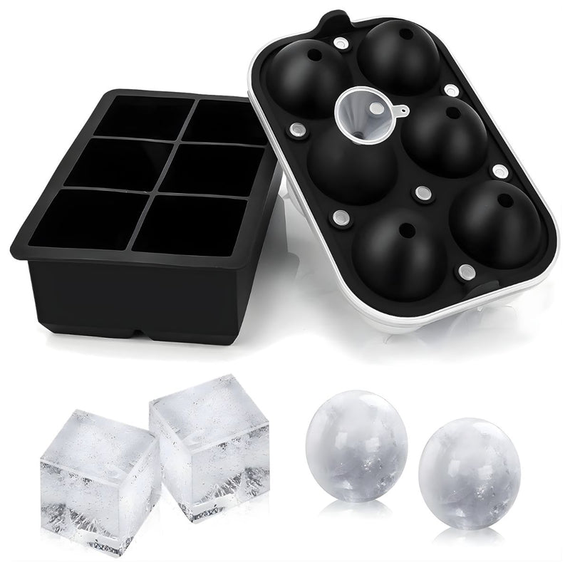 Moldes De Silicona Para Hielo En Cubos Y Esferas Grandes. Set De 2 Piezas.