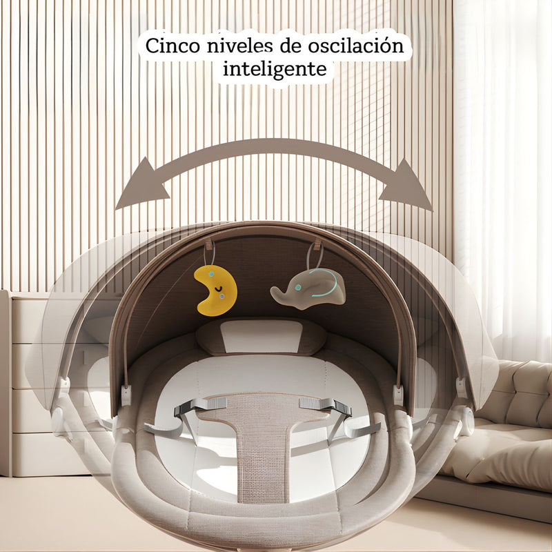 Silla Mecedora para Bebé con Mando a Distancia y  Bluetooth. Hamaca Infantil con Mosquitero y Bandeja Desmontable.