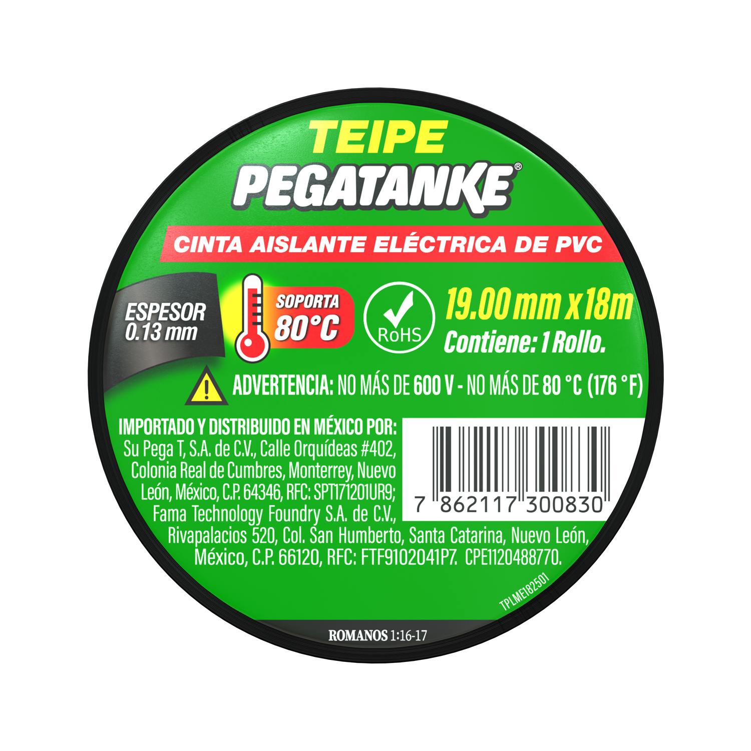Gutapercha cinta aislante eléctrica 19mmx18m. Espesor 0.13 mm. Pegatanke
