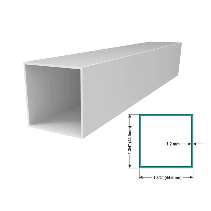 Tubo Aluminio Cuadrado 1 3/4" (44.5 Mm) Liviano Espesor 1.2 Mm Largo 5.85 M Lacado Blanco.