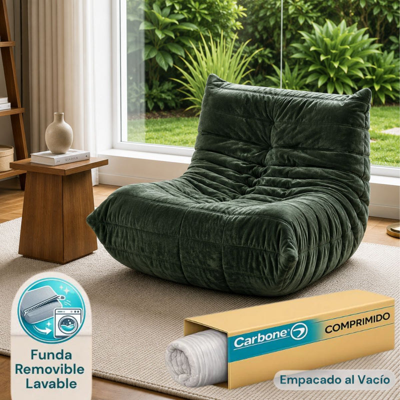 Sillón Individual Empacado al Vacío con Espuma 32D de Alta Densidad y Fundas Removibles (80x95x65cm). Color verde.