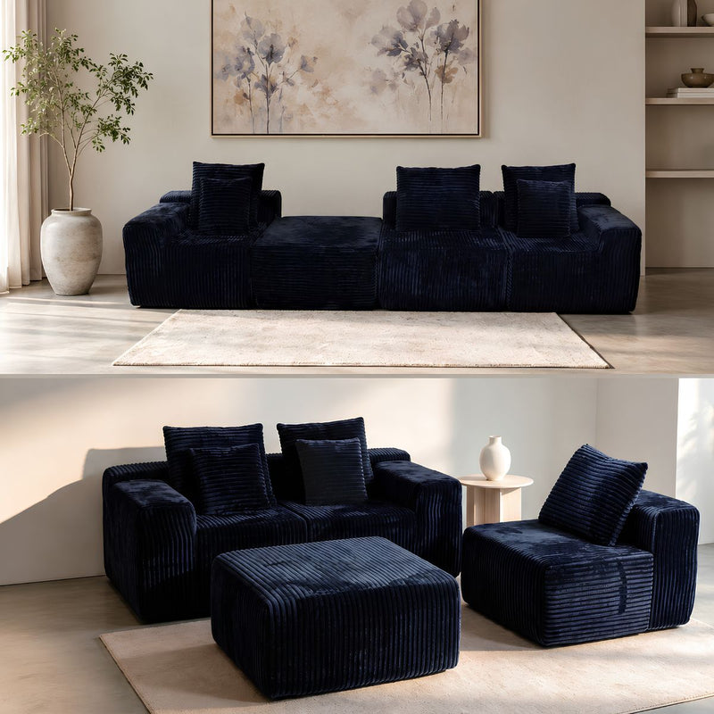 Sofá Modular de 3 Puestos Empacado al Vacío (271x96x63cm). Espuma 32D de Alta Densidad con Resortes y Fundas Removibles. Color Azul oscuro.