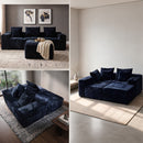 Sofá Modular de 3 Puestos Empacado al Vacío (271x96x63cm). Espuma 32D de Alta Densidad con Resortes y Fundas Removibles. Color Azul oscuro.