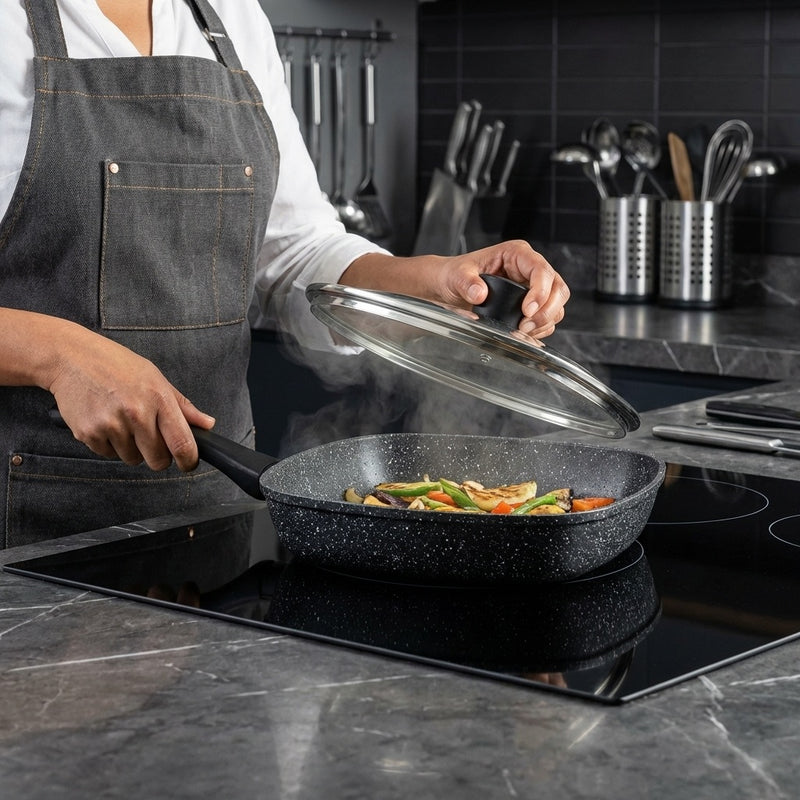 Sartén Cuadrado Antiadherente 100% libre de teflon Non Stick 28x28 cm de Aluminio Fundido con Recubrimiento Cerámico