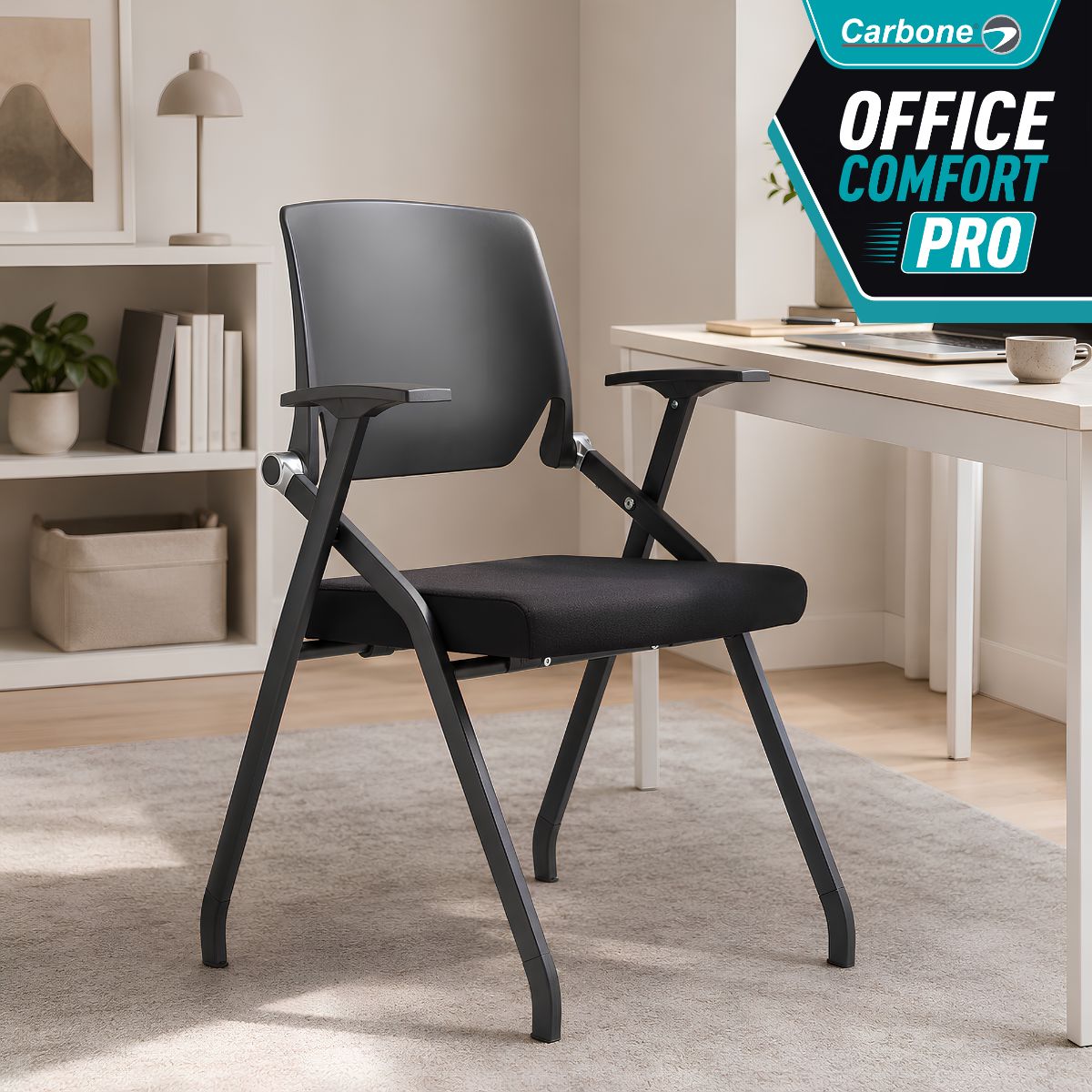 Silla De Oficina Ergonómica Plegable. Respaldo Basculante 15°. Silla Ejecutiva Con Asiento Acolchado. Color negro.