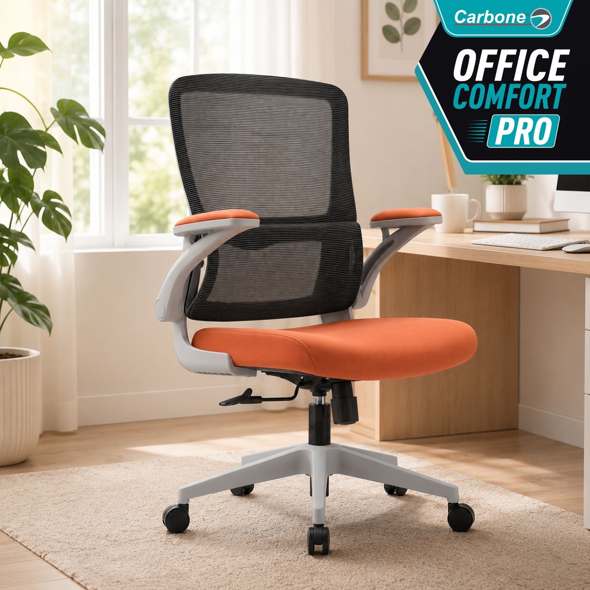 Silla De Oficina Ergonómica con Respaldo Reclinable 90°-125° y Reposabrazos Abatibles 90°. Silla Ejecutiva De Escritorio. Color Terracota.
