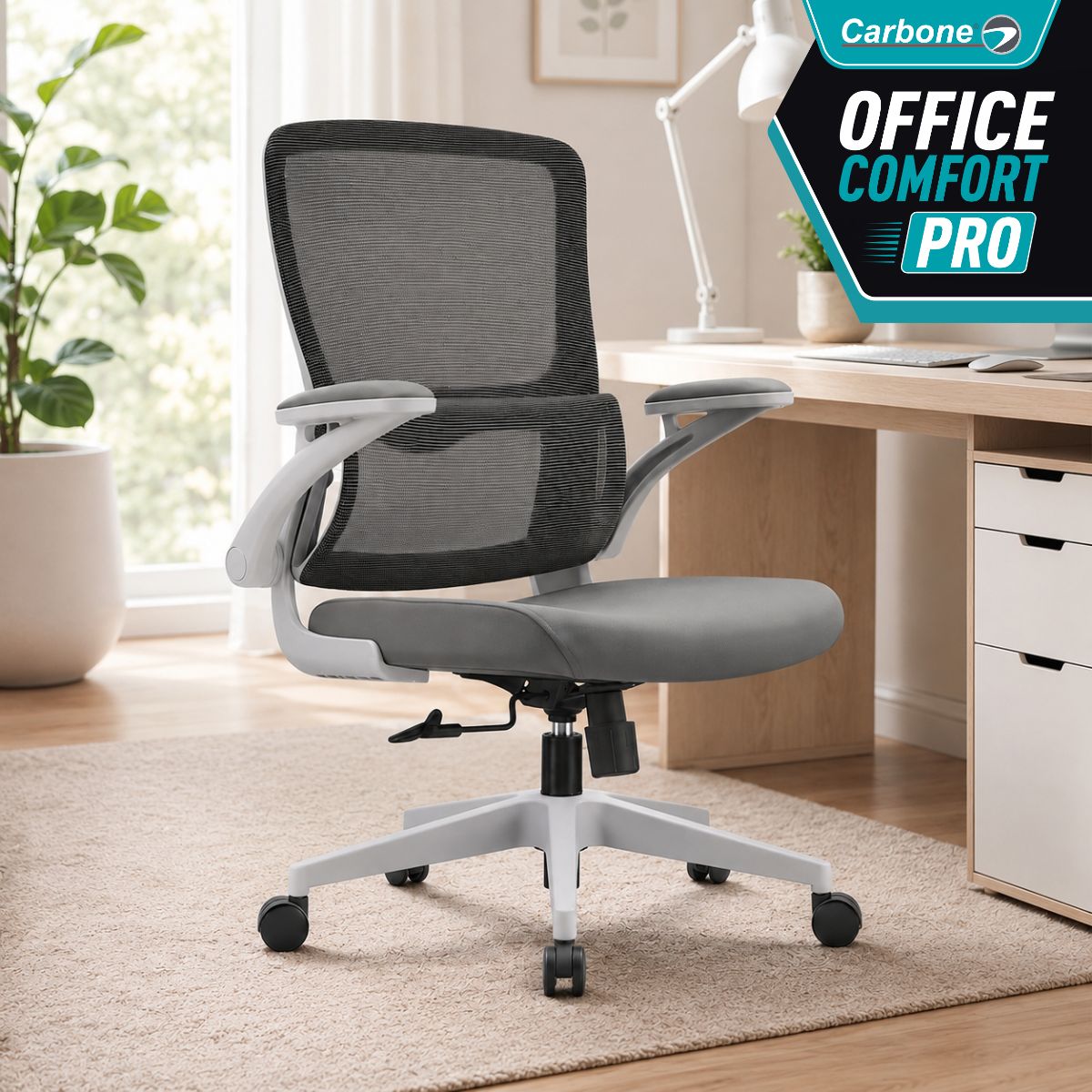 Silla De Oficina Ergonómica con Respaldo Reclinable 90°-125° y Reposabrazos Abatibles 90°. Silla Ejecutiva De Escritorio. Color gris.