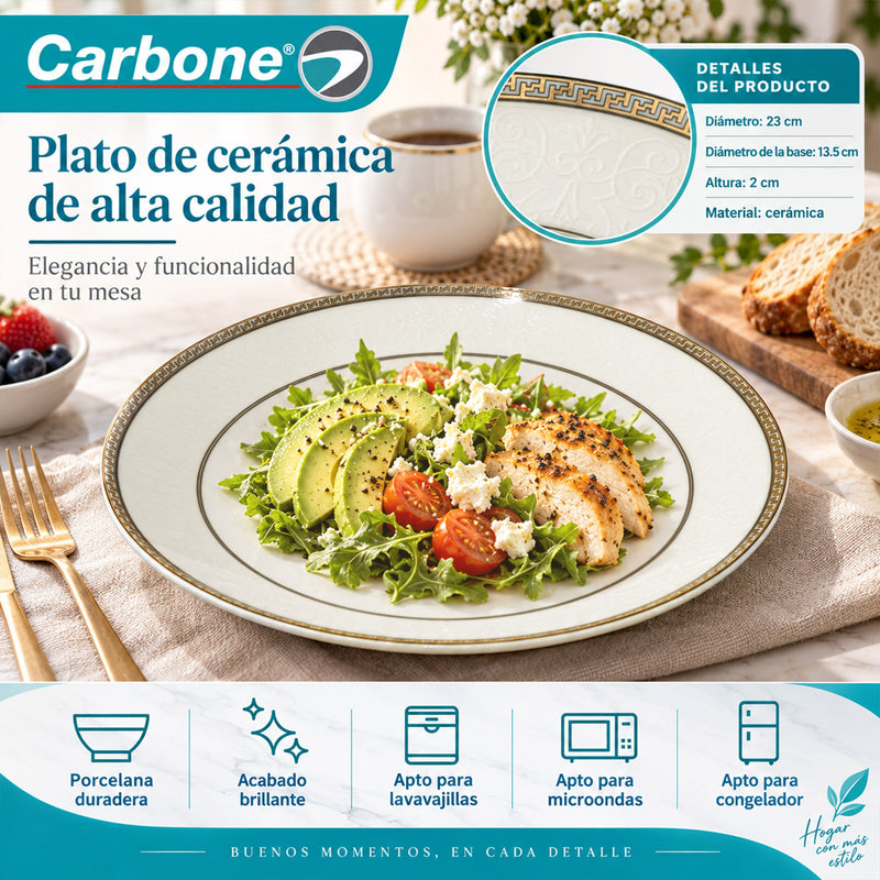 Plato de 9" (23cm). Vajilla para Comidas, Entradas, Postres y Acompañamientos.