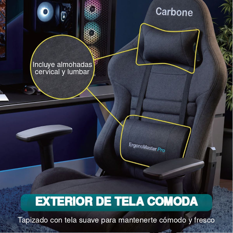 Silla Gamer Ergonómica Reclinable con Soporte Lumbar y Cervical. Capacidad 120Kg. Silla de Oficina y Gaming. Color Gris Oscuro.
