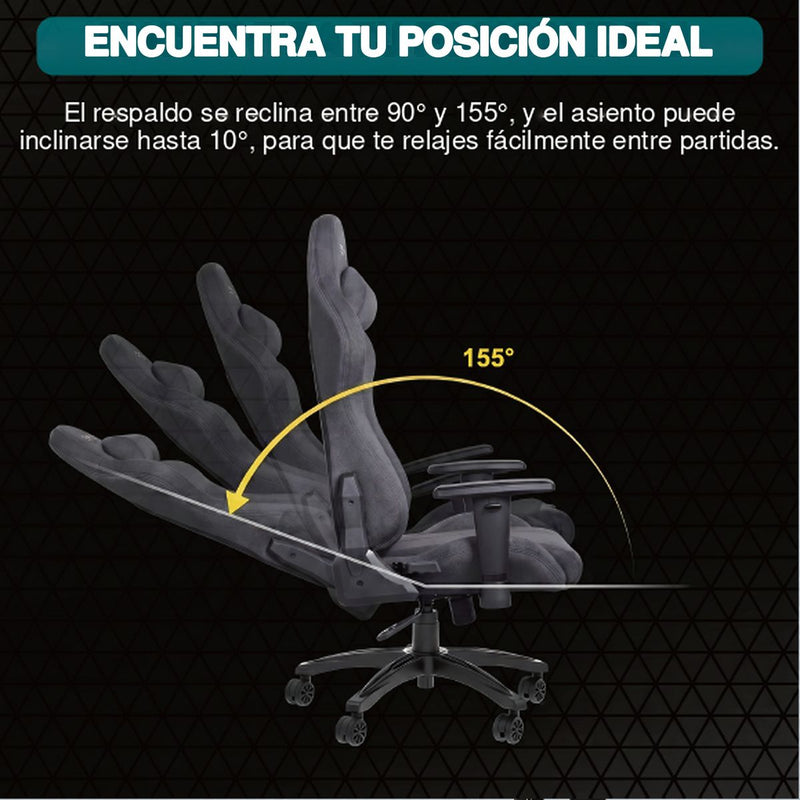 Silla Gamer Ergonómica Reclinable con Soporte Lumbar y Cervical. Capacidad 120Kg. Silla de Oficina y Gaming. Color Gris Oscuro.