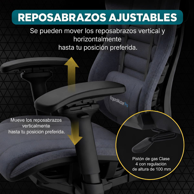 Silla Gamer Ergonómica Reclinable con Soporte Lumbar y Cervical. Capacidad 120Kg. Silla de Oficina y Gaming. Color Gris Oscuro.