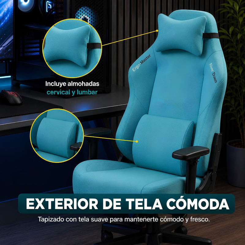 Silla Gamer Ergonómica para Oficina y Gaming. Soporta hasta 175 Kg. Color Turquesa.
