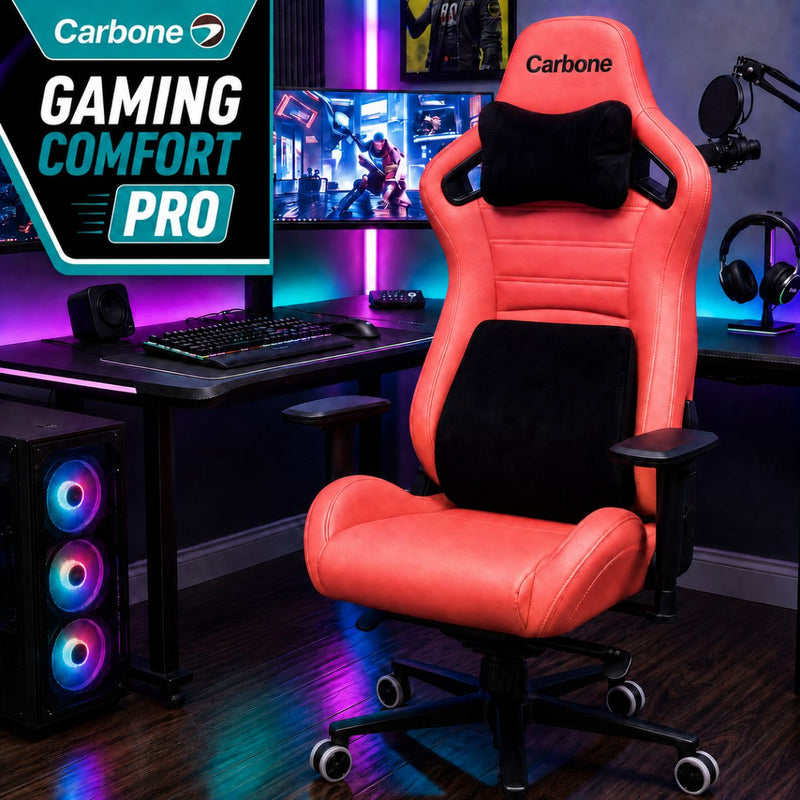 Silla Gamer Ergonómica Reclinable con Soporte Lumbar y Cervical. Capacidad 150Kg. Silla de Oficina y Gaming. Color rojo y negro.