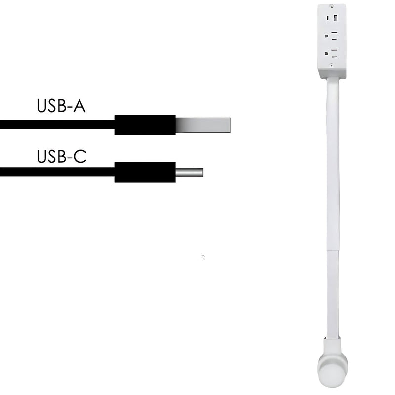 Enchufe regleta extensible de 43 a 68 cm. Con puerto USB y Tipo-C.