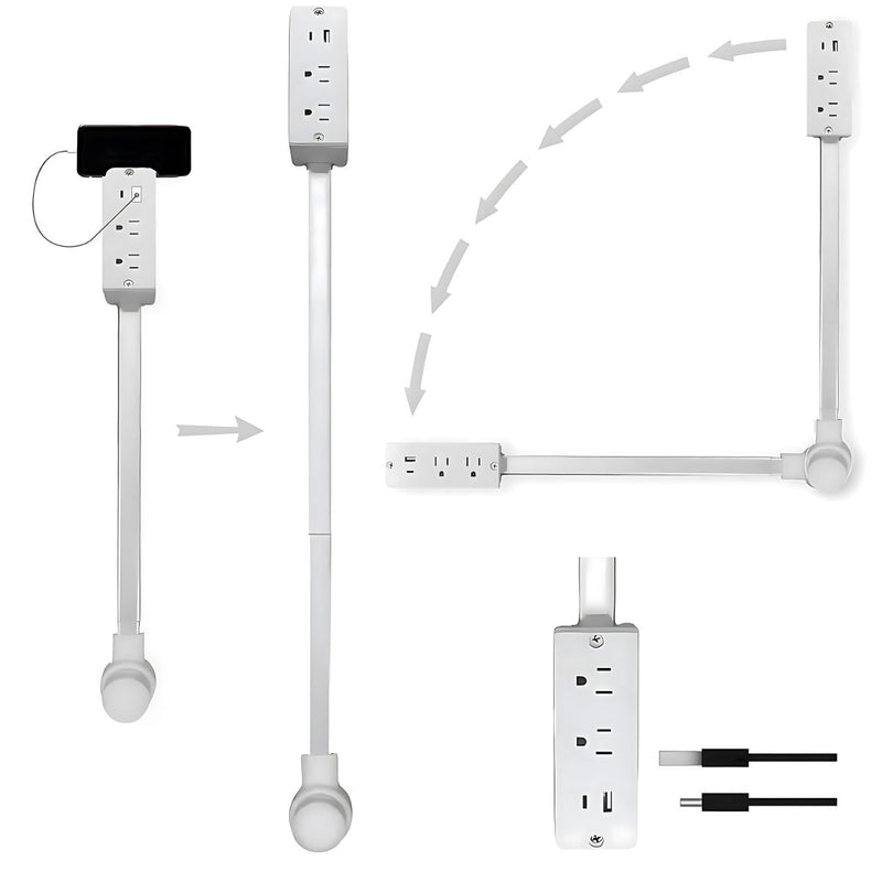 Enchufe regleta extensible de 43 a 68 cm. Con puerto USB y Tipo-C.