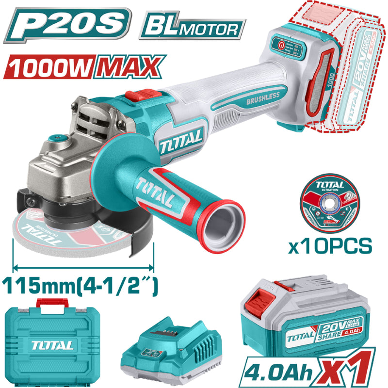 Flexible Esmeriladora Inalámbrica 4-1/2" 20V 1000W. Incluye Discos, Batería, Cargador Y Estuche. Esmeril Angular.