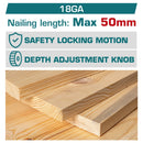 Clavadora de madera Inalámbrica 20V tipo F15~F50 Clavos Brad de 50mm. Capacidad de 105 pzs. Incluye 2 baterías y cargador.