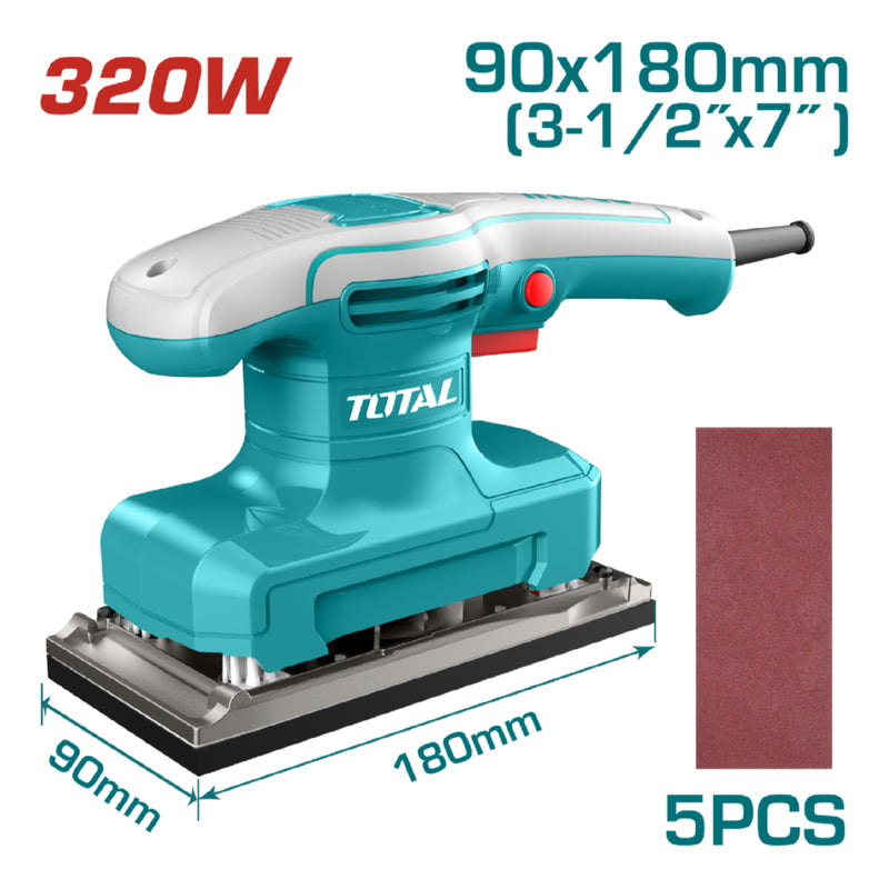 Lijadora 320W 14000Rpm. Base 90mm x 180mm. 110V-120V~60Hz. Incluye 5Pzs De papel de Lija.