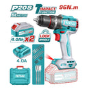 Drill Taladro Inalámbrico 96N.m 20V Función De Impacto. Motor sin escobillas. Incluye Batería, Cargador y accesorios.