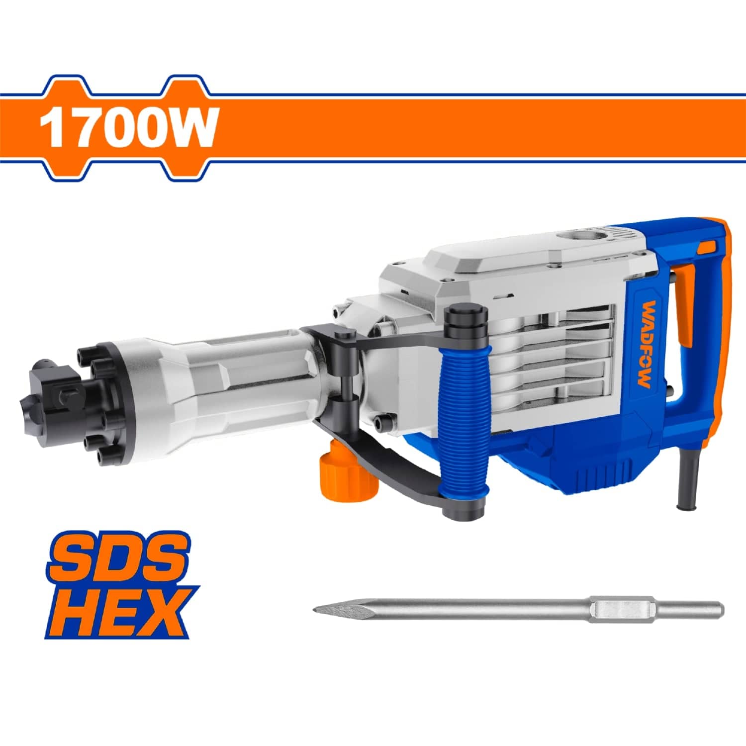 Demoledor SDS HEX 1700W, 110V-120V~60Hz, 2000Bmp, 50J. Antivibratorio. Incluye 1 Cincel. Demoledora