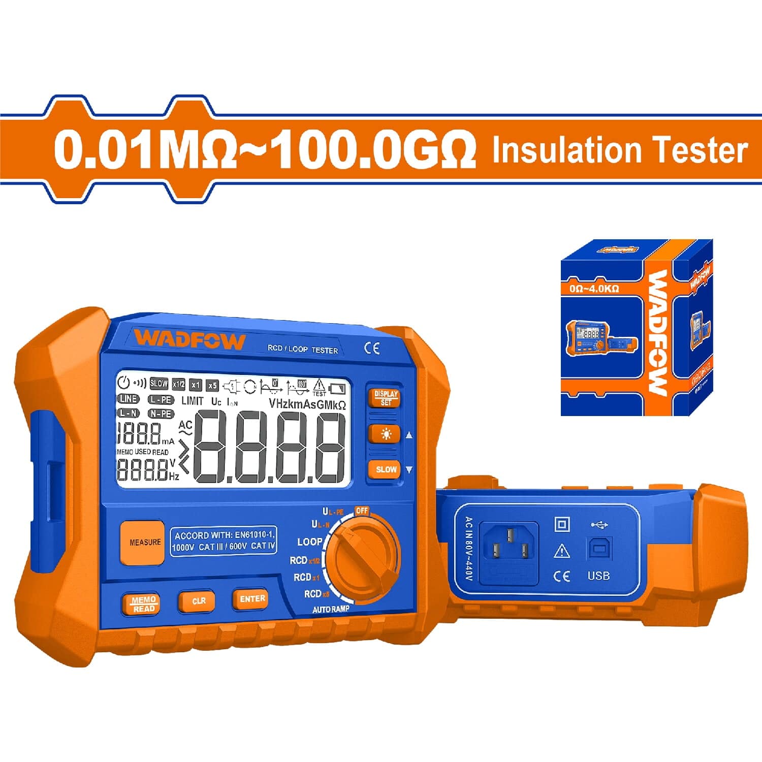 Probador Multifunción RCD/LOOP. Resistencia 0.1MΩ ~ 100.0GΩ. Luz De Fondo. Apagado Automático.