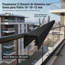 U channel pasamanos de aluminio Color Negro con goma, 5.8m de largo, 24.4mm alto y ancho Externo Y 21.4mm alto y ancho Interno