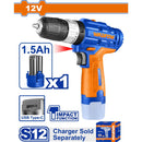 Taladro Drill  Inalámbrico Función Impacto 12V.  3/8" 0.8-10Mm. 0-400 / 0-1500Rpm. 20NM. Cargador Por Separado.