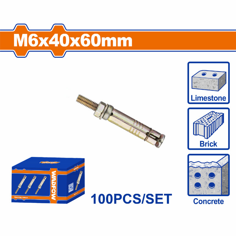 Tacos de anclaje expansible 6x40x60mm Galvanizado Zincado 100 pzas