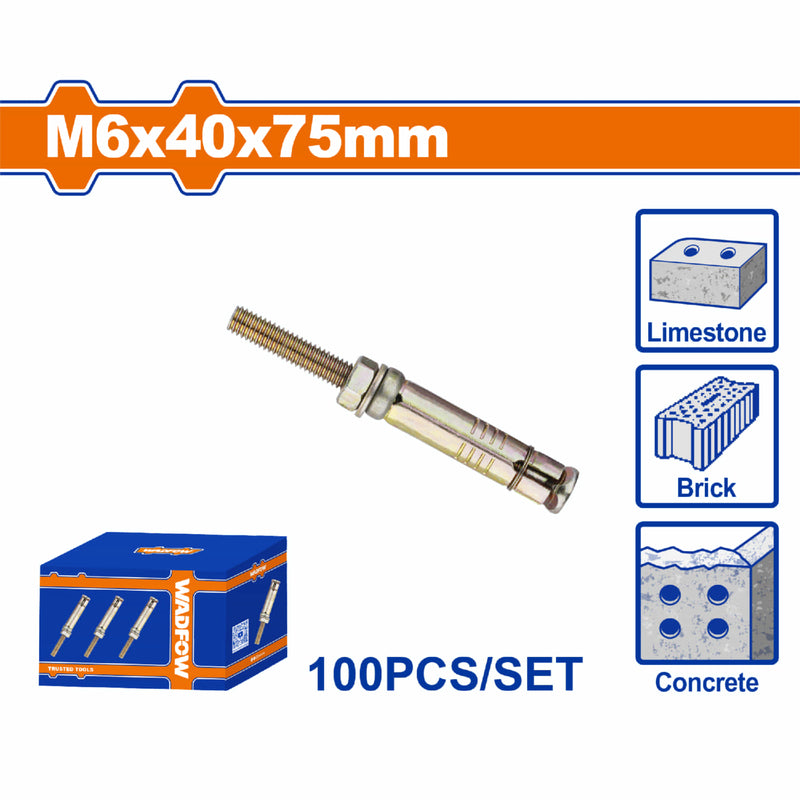 Tacos de anclaje expansible 6x40x75mm Galvanizado Zincado 100 pzas