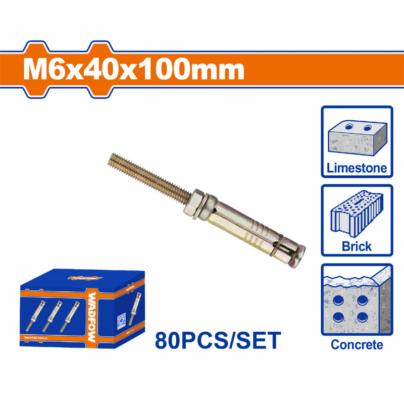 Tacos de anclaje expansible 6x40x100mm Galvanizado Zincado 80 pzas