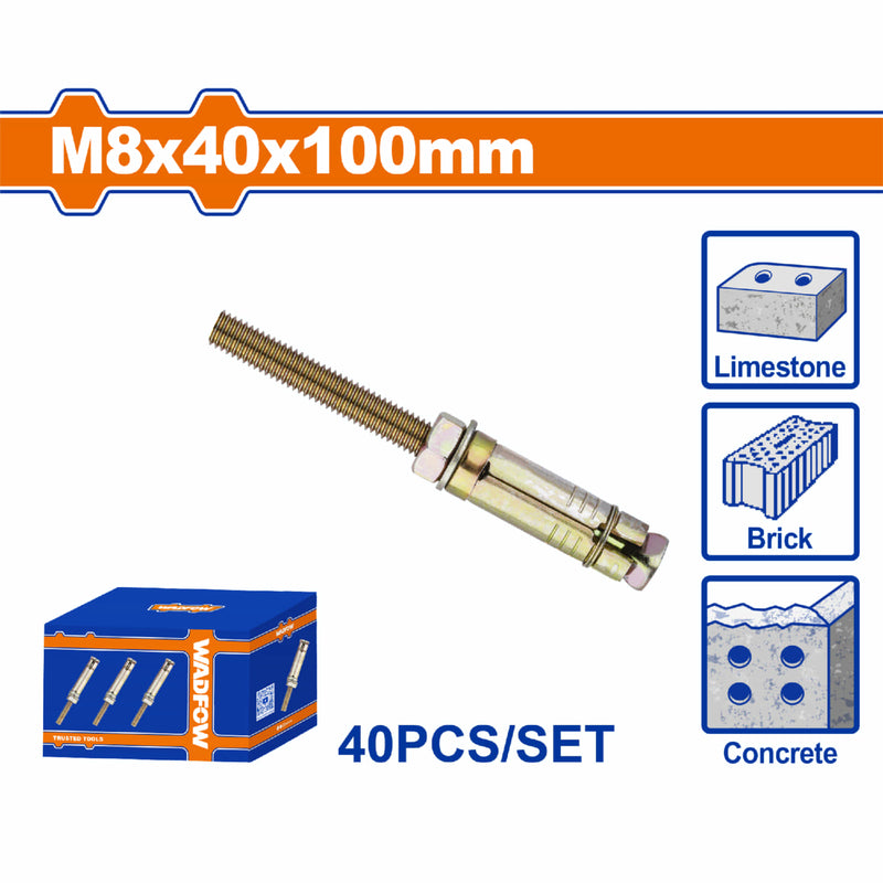 Tacos de anclaje expansible 8x40x100mm Galvanizado Zincado 40 pzas