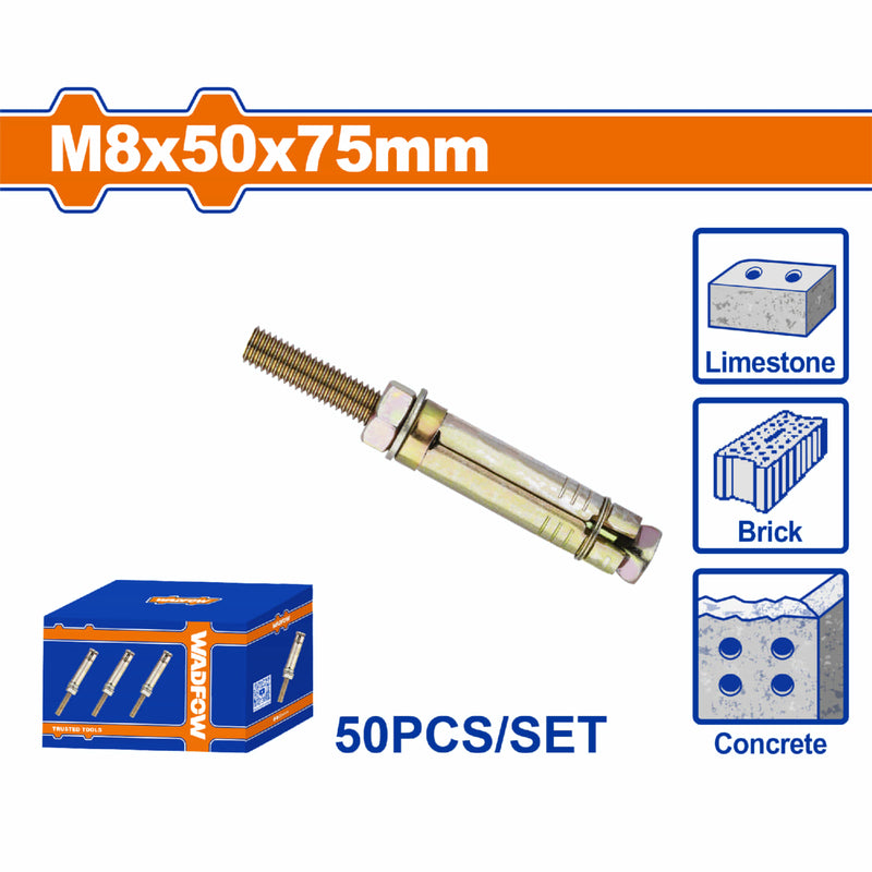 Tacos de anclaje expansible 8x50x75mm Galvanizado Zincado 50 pzas