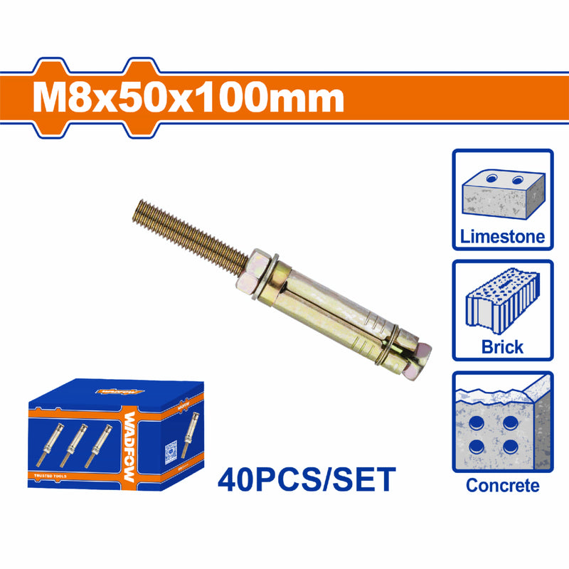 Tacos de anclaje expansible 8x50x100mm Galvanizado Zincado 40 pzas