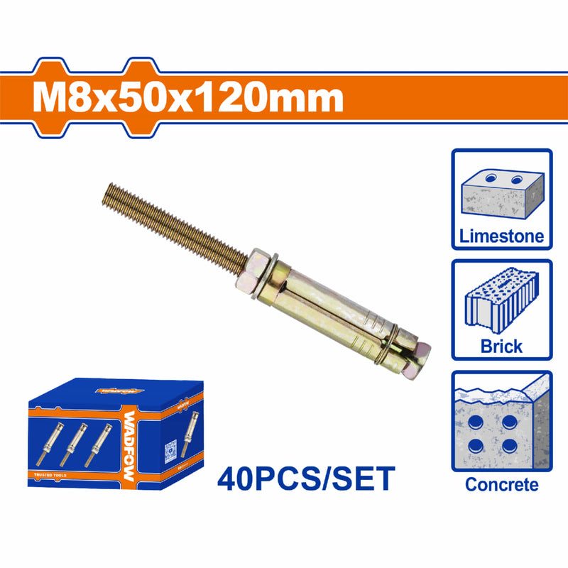Tacos de anclaje expansible 8x50x120mm Galvanizado Zincado 40 pzas