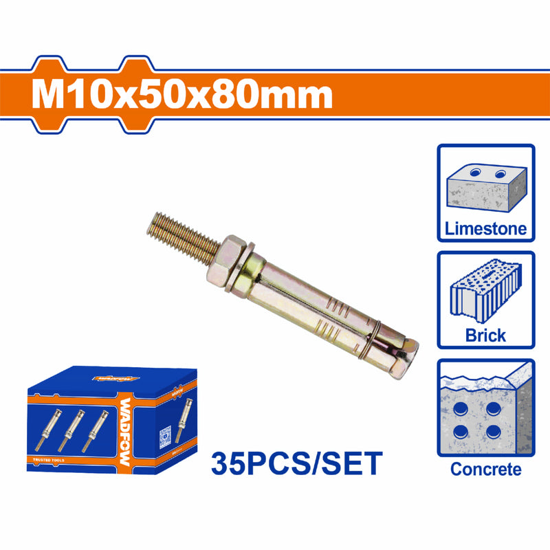 Tacos de anclaje expansible 10x50x80mm Galvanizado Zincado 35 pzas