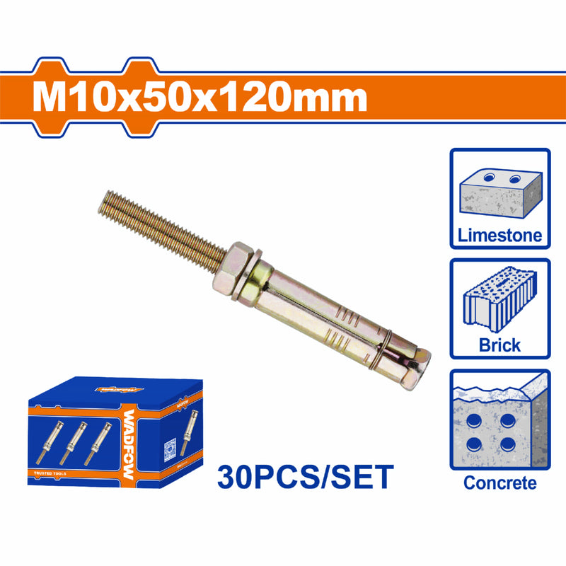 Tacos de anclaje expansible 10x50x120mm Galvanizado Zincado 30 pzas
