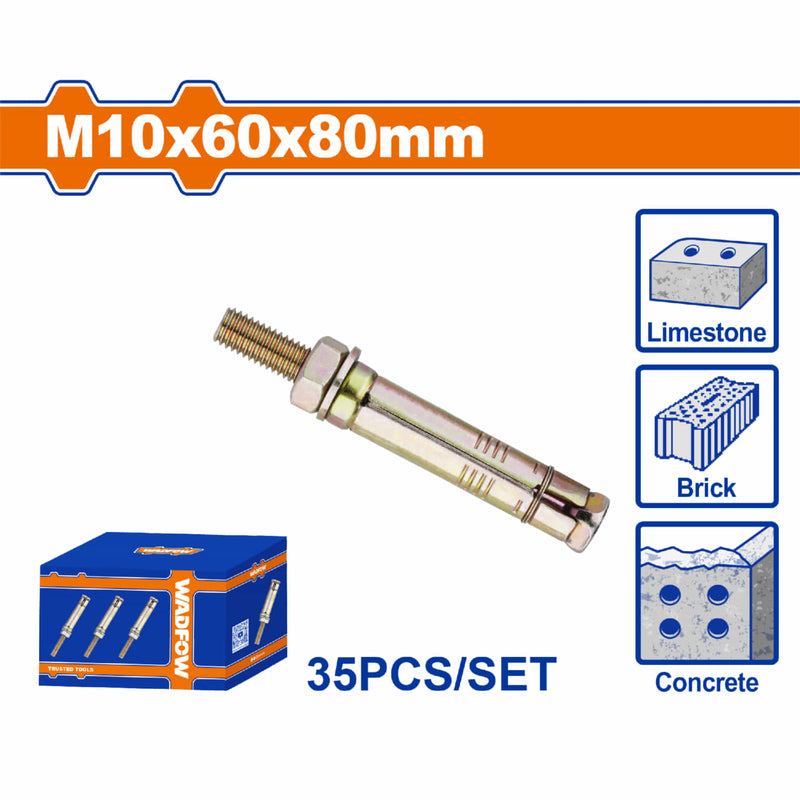 Tacos de anclaje expansible 10x60x80mm Galvanizado Zincado 35 pzas
