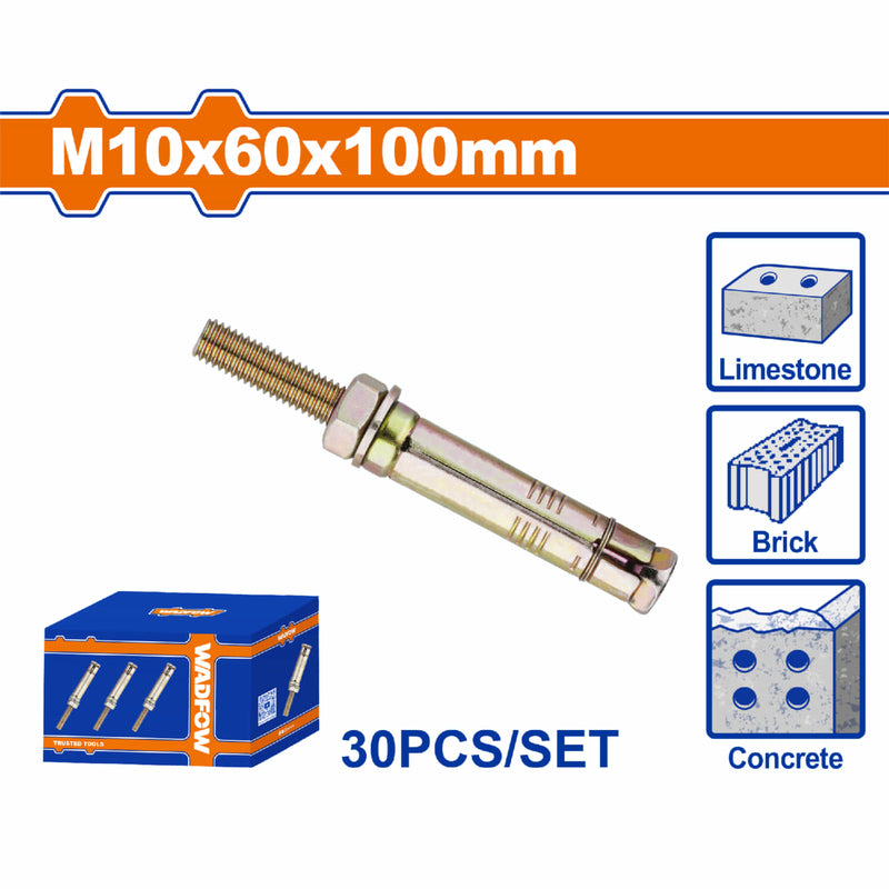 Tacos de anclaje expansible 10x60x100mm Galvanizado Zincado 30 pzas