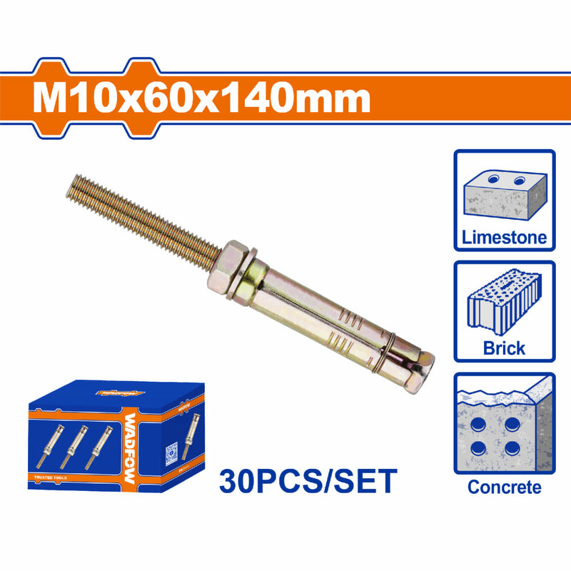 Tacos de anclaje expansible 10x60x140mm Galvanizado Zincado 30 pzas
