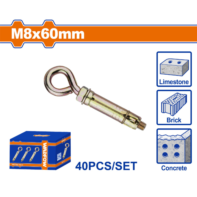 Anclaje de expansión con ojo 8x60mm Acabado Zinc Amarillo 40 pzas