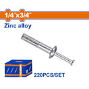 Anclaje de clavo de zinc 1/4"x3/4" Aleación de Zinc y Acero al Carbono 220 pzas