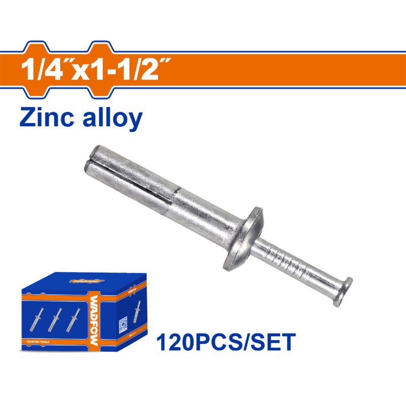 Anclaje de clavo de zinc 1/4"x1-1/2" Aleación de Zinc y Acero al Carbono 120 pzas