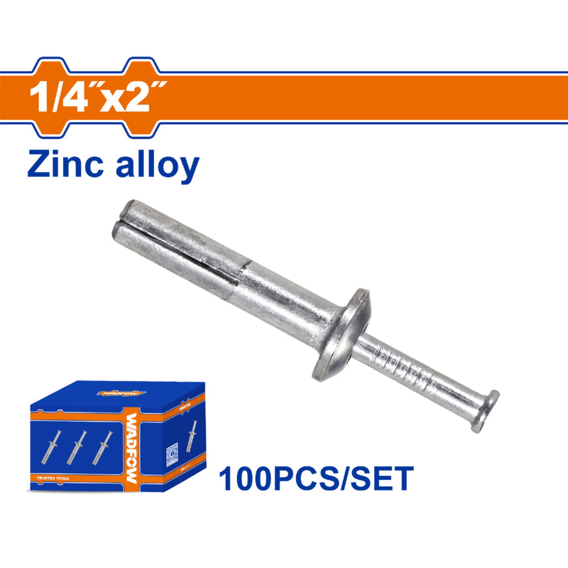 Anclaje de clavo de zinc 1/4"x2" Aleación de Zinc y Acero al Carbono 100 pzas