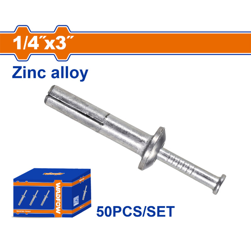 Anclaje de clavo de zinc 1/4"x3" Aleación de Zinc y Acero al Carbono 50 pzas