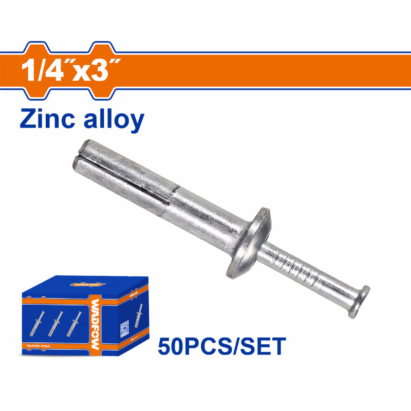 Anclaje de clavo de zinc 1/4"x3" Aleación de Zinc y Acero al Carbono 50 pzas
