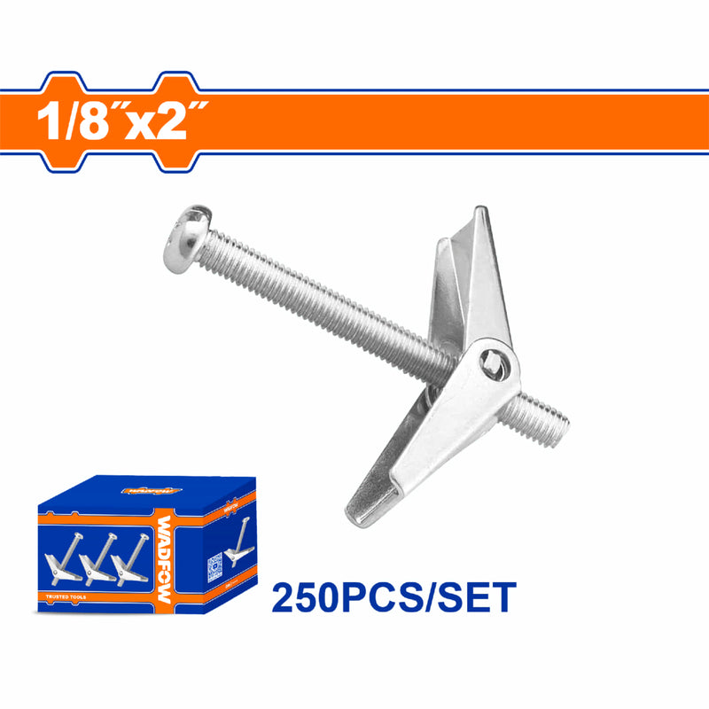 Anclaje tipo Mariposa con tornillo 1/8"x2" Acero al carbono Galvanizado 250 pzas