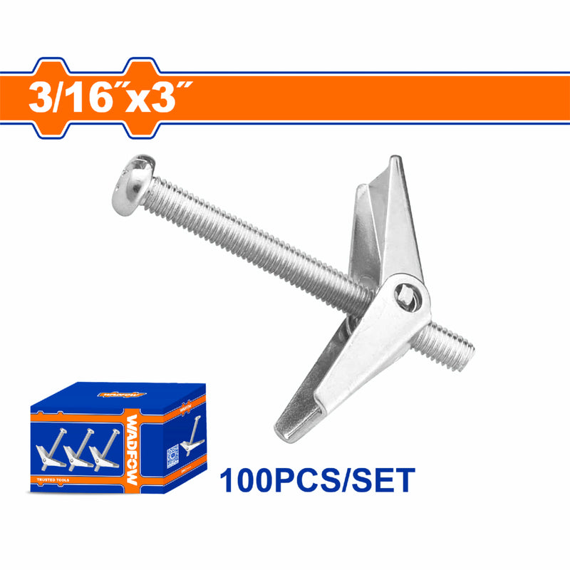 Anclaje tipo Mariposa con tornillo 3/16"x3" Acero al carbono Galvanizado 100 pzas