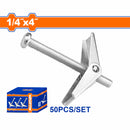 Anclaje tipo Mariposa con tornillo 1/4" x 4" Acero al carbono Galvanizado 50 pzas